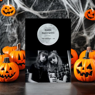 Cartão De Festividades Feliz Lua de Halloween Morcegos Preto e Branco Per