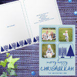 Cartão De Festividades Feliz Marinho Interreligioso Escrita Manual 3 Foto<br><div class="desc">Cartões de cartões de natal Feliz Chrismukkah, Feliz personalizada, com as suas fotos, são uma maneira fofa de espalhar alegria durante as férias. Criado às famílias de inter-fé em mente, este design único inclui fontes casuais divertidas em azul escuro em um fundo azul claro, três de suas fotos favoritas e...</div>
