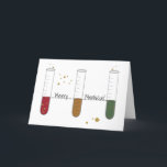 Cartão De Festividades Feliz Meniscus Chem Science Test Tube Natal<br><div class="desc">Ao medir o volume de uma solução de um tubo de ensaio, frasco ou copo no laboratório, é importante retirar a leitura do fundo do menisco para obter um resultado exato. Cientistas e professores de química vão desfrutar desta design de férias! Três tubos de ensaio que contêm soluções vermelhas e...</div>