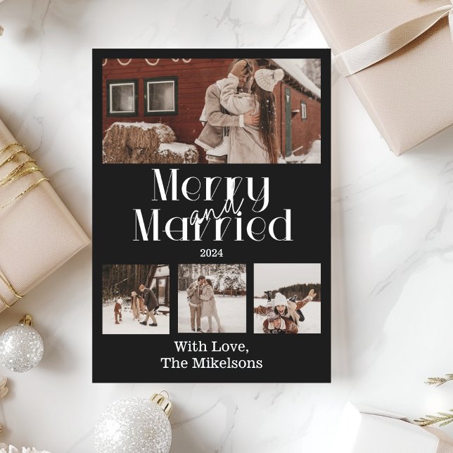 Cartão De Festividades Feliz Mínima de Fotografias Múltiplas e Casada (Criador carregado)