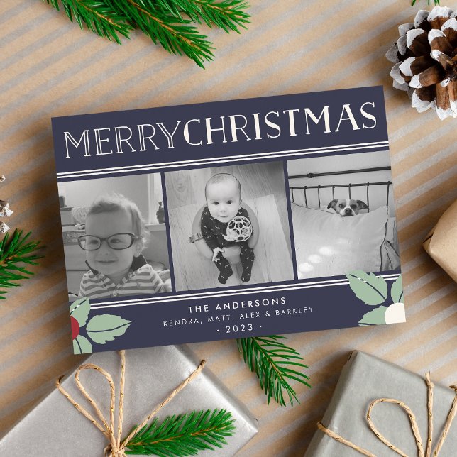 Cartão De Festividades Feliz Mistlet | 3 Feriado de Colagem de Fotografia (Criador carregado)