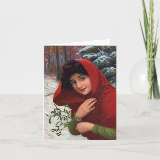 Cartão De Festividades Feliz Mistletoe Maiden (Frente)