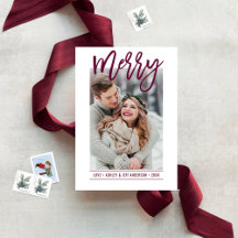 Feliz Modern Burgundy Script Newlyws Foto