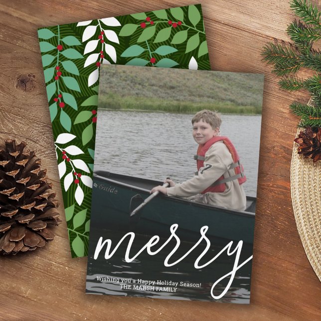 Cartão De Festividades Feliz Moderna Caligrafia Vertical Foto botânica (Criador carregado)