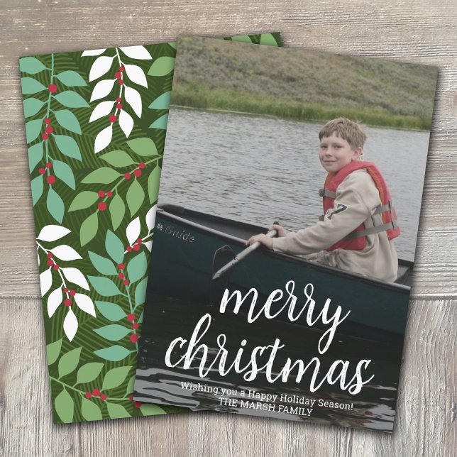 Cartão De Festividades Feliz Moderna Caligrafia Vertical Foto botânica (Criador carregado)