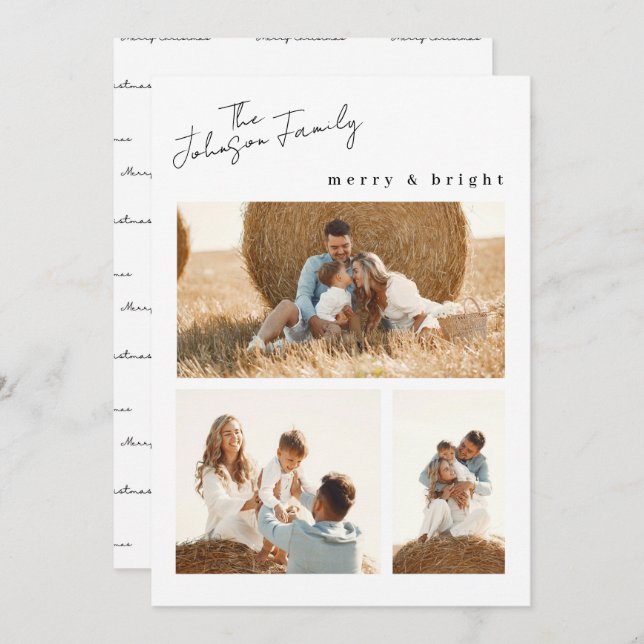 Cartão De Festividades Feliz moderna e família de Natal brilhante duas fo (Frente/Verso)