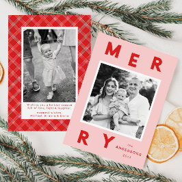 Cartão De Festividades Feliz Moderna Letra Rosa e Vermelha 2 Foto