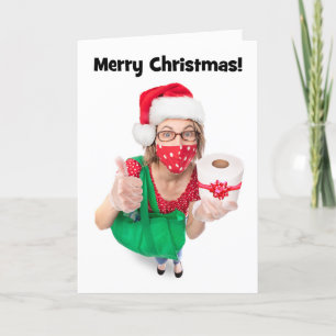 Cartão De Festividades Feliz Mulher Engraçada De Natal Com Presente De P