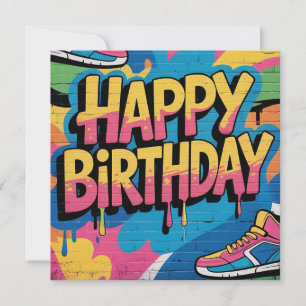 Cartão De Festividades Feliz Muro de Grafite de aniversário com tênis