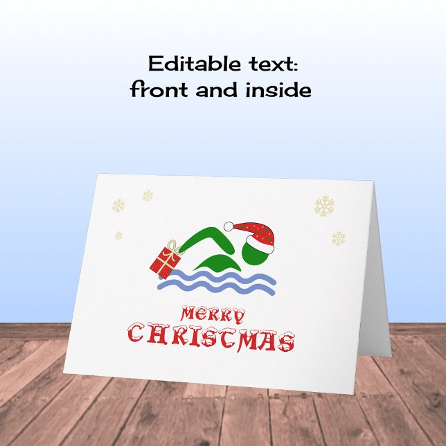 Cartão De Festividades Feliz nadador de natal trazendo presente (Criador carregado)