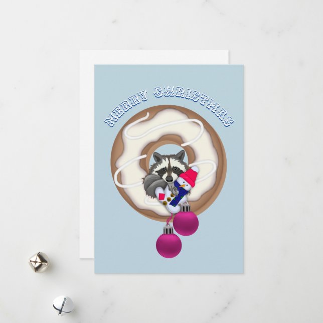 Cartão De Festividades Feliz Natal С ute Raccoon (Frente/Verso In Situ)