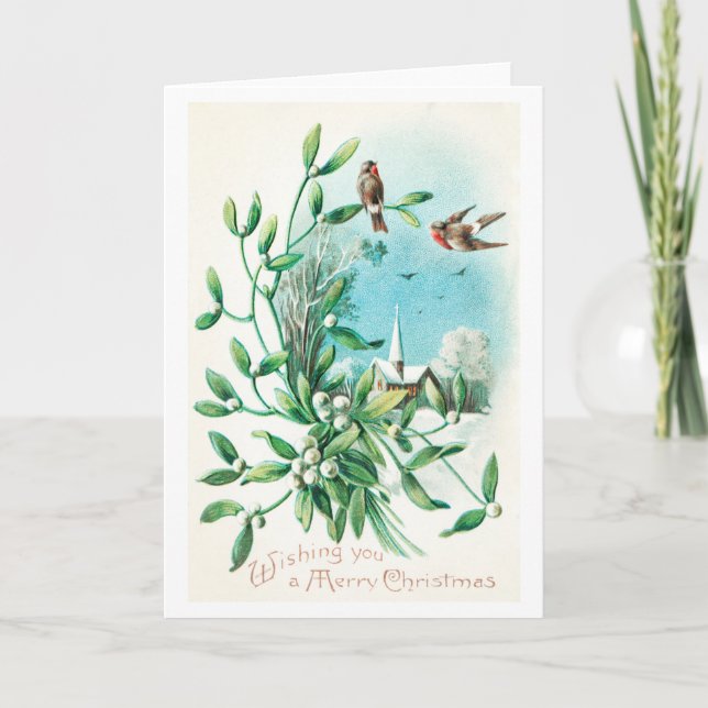 Cartão De Festividades Feliz Natal (1910) Duas Aves E Mistura (Frente)