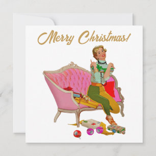 Cartão De Festividades Feliz Natal 1950 Senhora Vintage 