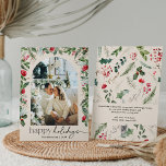 Cartão De Festividades Feliz Natal 1 Arco Botânico Fotográfico Moderno Bo<br><div class="desc">Esta coleção apresenta florais vermelhos de aquarela,  bagas e verde de inverno com tipografia moderna e elegante,  com padrão botânico de inverno.</div>