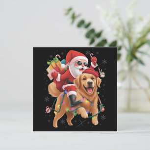 Cartão De Festividades Feliz Natal 2025 Papai Noel Montando Golden Retrie