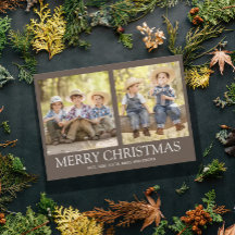 Feliz Natal 2 Foto da Família Marrom Rústico