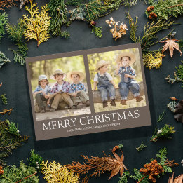 Cartão De Festividades Feliz Natal 2 Foto da Família Marrom Rústico