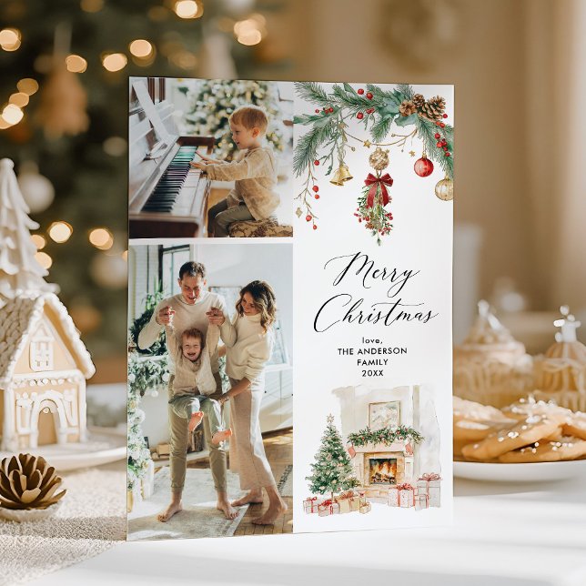 Cartão De Festividades Feliz Natal 2 Foto de inverno Cena e Verde (Criador carregado)