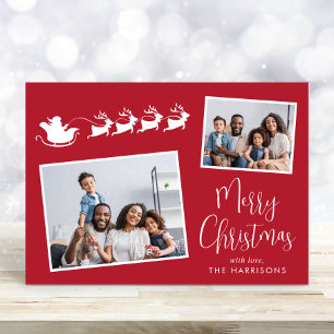 Cartão De Festividades Feliz Natal 2 Foto Trenó do Papai Noel