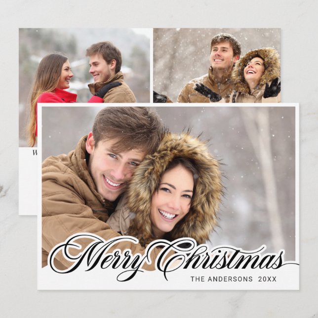 Cartão De Festividades Feliz Natal 3 FOTO Saudação (Frente/Verso)