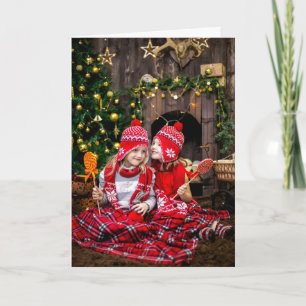 Cartão De Festividades Feliz Natal 3 Foto Tema Vermelho Cana Candy Holid