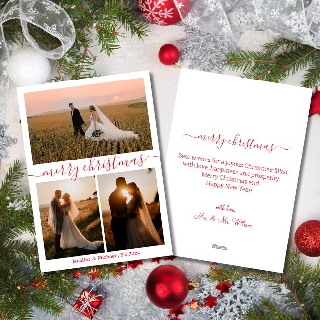 Cartão De Festividades feliz natal 3 fotos colagem colagem vermelho de ca (Criador carregado)