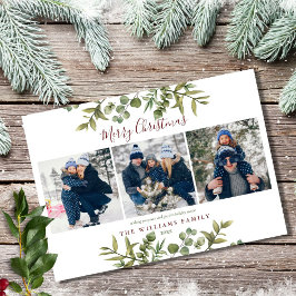 Cartão De Festividades Feliz Natal 3 Fotos Folhagem Burgundy