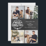 Cartão De Festividades Feliz Natal 4 Colagem de Fotos Boho Quadro Negro<br><div class="desc">Um design de férias de colagem de fotos 4 elegante para você personalizar com suas fotos favoritas,  mensagem,  nomes e ano em um fundo de quadro negro. O verso apresenta flocos de neve caindo em um fundo de quadro negro correspondente. Criado por Thisisnotme©</div>