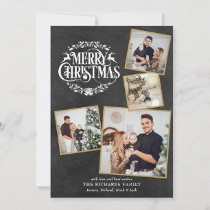 Cartão De Festividades Feliz Natal 4 Colagem de Fotos Quadro Negro
