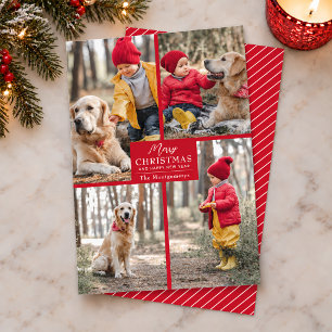 Cartão De Festividades Feliz Natal 4 Colagem de Fotos Vermelho