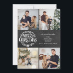 Cartão De Festividades Feliz Natal 4 Foto Collage Boho Chalkboard<br><div class="desc">Um design de colagem de fotos na moda 4 para você personalizar com suas fotos, mensagens, nomes e anos favoritos em um quadro de fundo. Os traços inversos caem flocos de neve em um fundo de quadro de quadro de chanfro correspondente. Projetado por Thisnotme©</div>