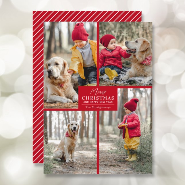 Cartão De Festividades Feliz Natal 4 Foto Collage Red (Criador carregado)