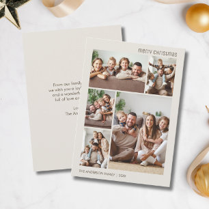 Cartão De Festividades Feliz Natal 5 Colagem de Fotos Família Neutro