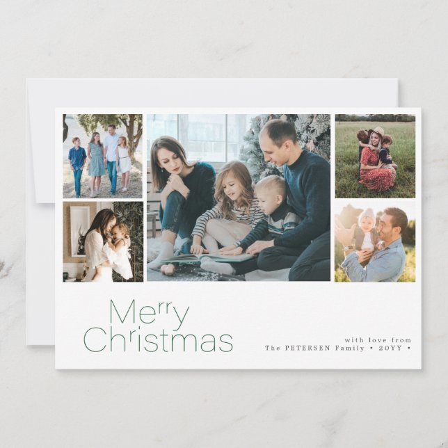 Cartão De Festividades Feliz Natal 5 foto colagem moderna (Frente)