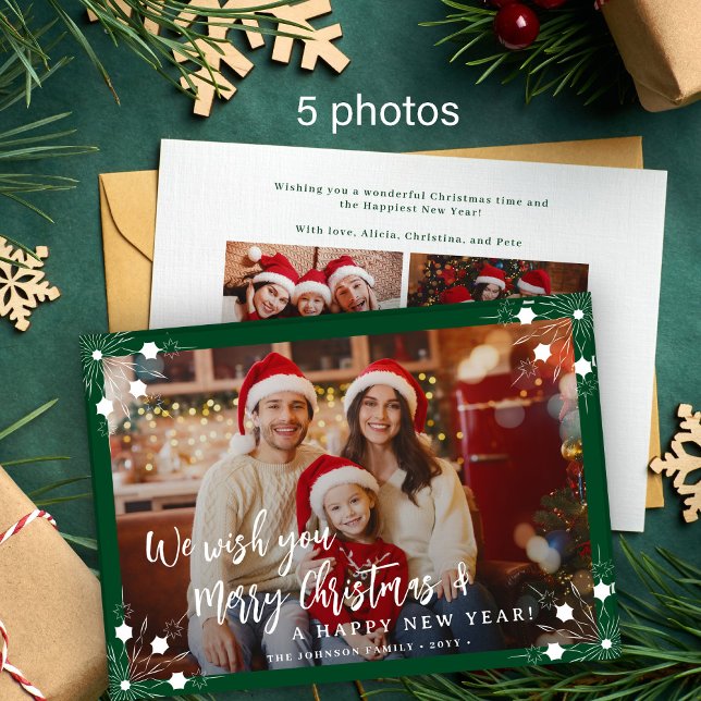 Cartão De Festividades Feliz Natal 5 foto colagem verde (Criador carregado)