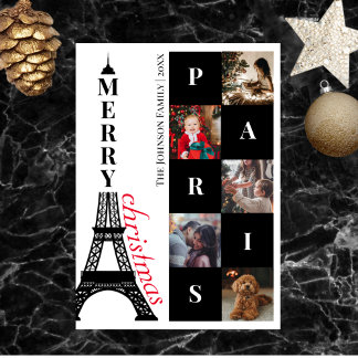 Cartão De Festividades Feliz Natal 5 Fotografia Torre Eiffel Paris