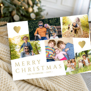 Cartão De Festividades Feliz Natal 5 fotos moderno dourado branco