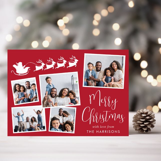 Cartão De Festividades Feliz Natal 5 Papais noeis de Colagem Fotográfica  (Share the love and warmth of the holiday season with a personalized photo Christmas card)