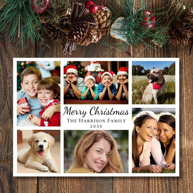 Cartão De Festividades Feliz Natal 6 Foto Colagem (This holiday season, let your family's smiles and heartwarming memories shine on our 6 photo card)