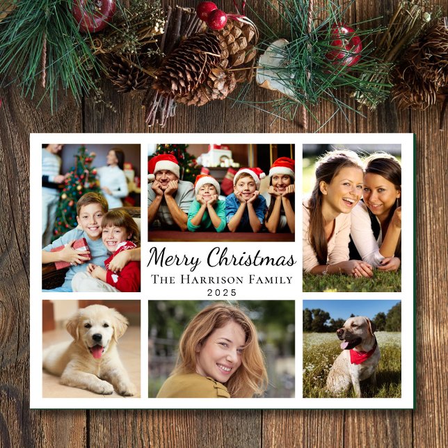 Cartão De Festividades Feliz Natal 6 Foto Colagem (This holiday season, let the magic of your cherished moments unfold with our 6 photo Christmas card)