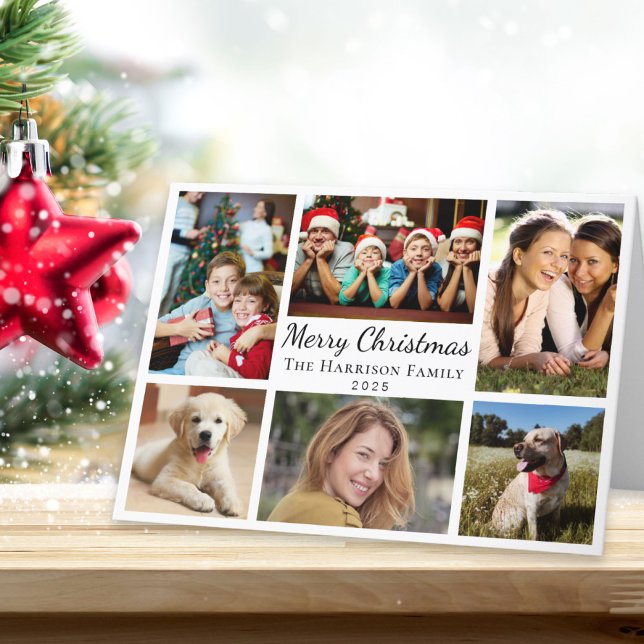 Cartão De Festividades Feliz Natal 6 Foto Colagem (Share the love and warmth of the season with your personalized photo Christmas card)