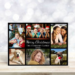 Cartão De Festividades Feliz Natal 6 Foto Collage Black<br><div class="desc">Cartão preto de colagem de fotos moderna com "Feliz Natal" em um roteiro elegante branco,  6 fotos de suas pessoas e momentos favoritos do ano passado e seu nome de família e o ano em tipografia branca.</div>