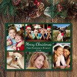 Cartão De Festividades Feliz Natal 6 Foto Collage Green<br><div class="desc">Cartão com fotos simples e moderno de Natal verde,  com "Feliz Natal" em um roteiro elegante e branco,  uma colagem de 6 fotos de suas pessoas e momentos favoritos do ano passado,  seu nome de família e o ano.</div>