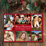 Cartão De Festividades Feliz Natal 6 Foto Collage Red<br><div class="desc">Cartão vermelho de colagem de fotos simples e moderno,  com "Feliz Natal" em um roteiro elegante,  6 fotos de suas pessoas e momentos favoritos do ano passado e seu nome de família e o ano em tipografia branca.</div>