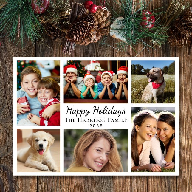 Cartão De Festividades Feliz Natal 6 Fotografia Colagem Natal (This holiday season, let your family's smiles and heartwarming memories shine on our 6 photo card)