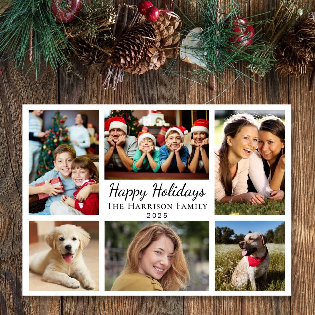 Cartão De Festividades Feliz Natal 6 Fotografia Colagem Natal (This holiday season, let your family's smiles and heartwarming memories shine on our 6 photo card)