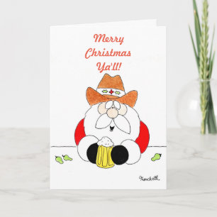 Cartão De Festividades Feliz Natal a Todos Texas Papai Noel com Cerveja
