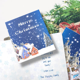 Cartão De Festividades Feliz Natal Aldeia Fofa Saudação Personalizada