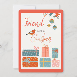 Cartão De Festividades Feliz Natal Amigo de Pássaros Dando Ornamento Salm