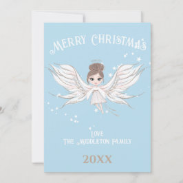 Cartão De Festividades Feliz Natal Angel Dark Hair Blue